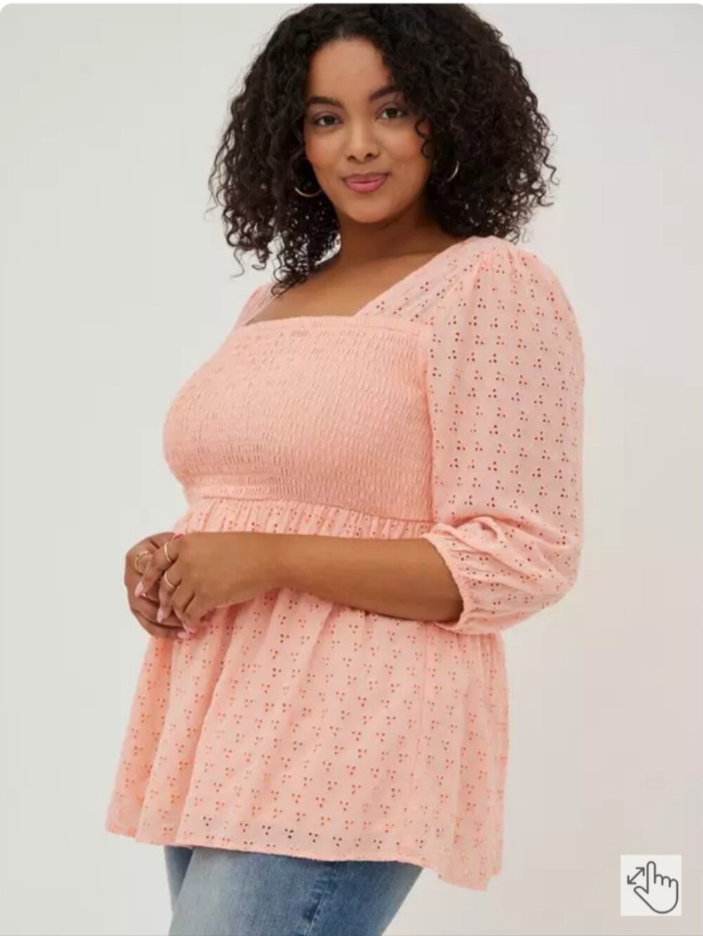 Torrid Size 3 Smocked Babydoll Top In Voile Eyelet Peach  New